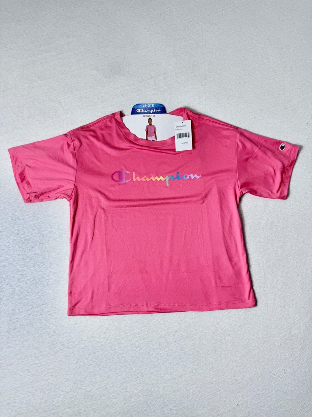 Champion Girl's Active T-Shirt, Boxy Fit Tee, Crewneck Size L 10/12 Pink